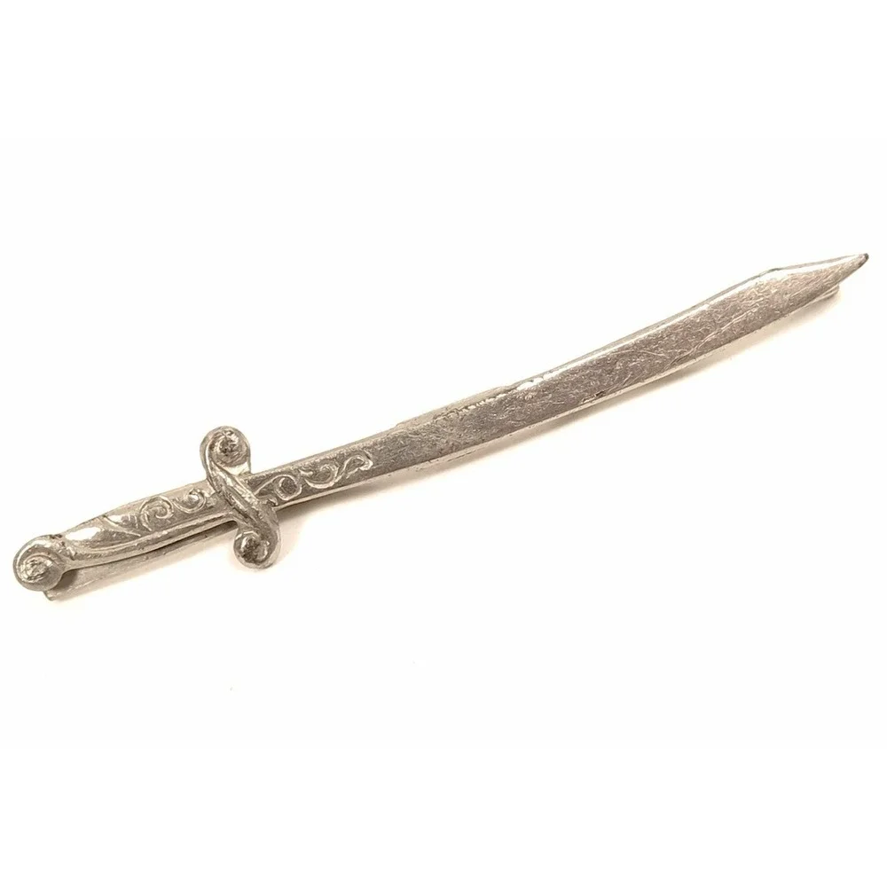 Antique Sword‎ Collar Clip Chased Design Silver Toned Men's Jewelry